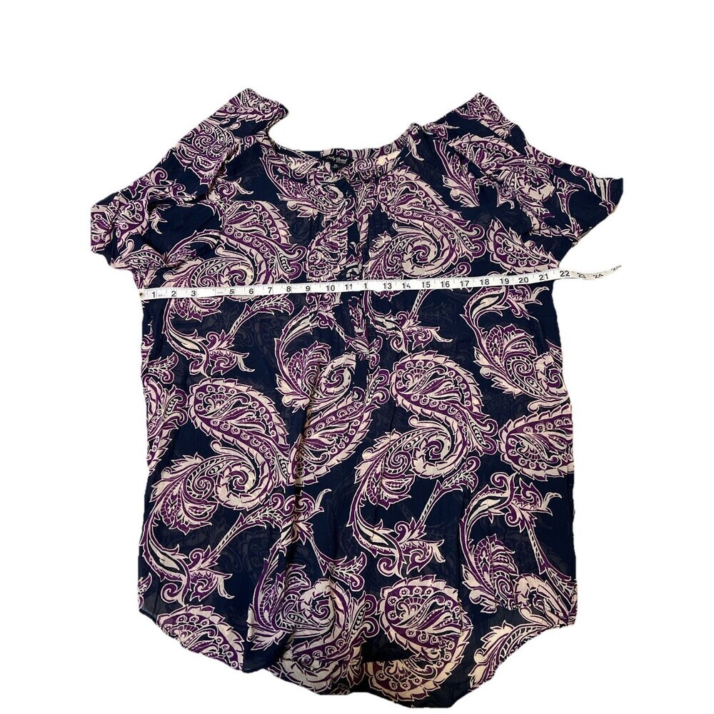 Lucky Brand Navy Paisley‎ Semi Sheer Boho Peasant Tunic Top Shirt Women Size XL - Picture 4 of 6